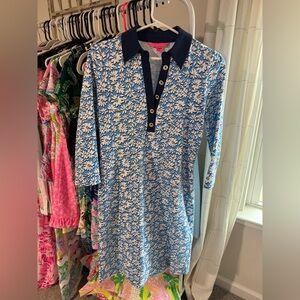 Lilly Pulitzer Blue and White Daisy Button 3/4 Sleeve Dress